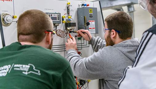 HVAC students working in lab